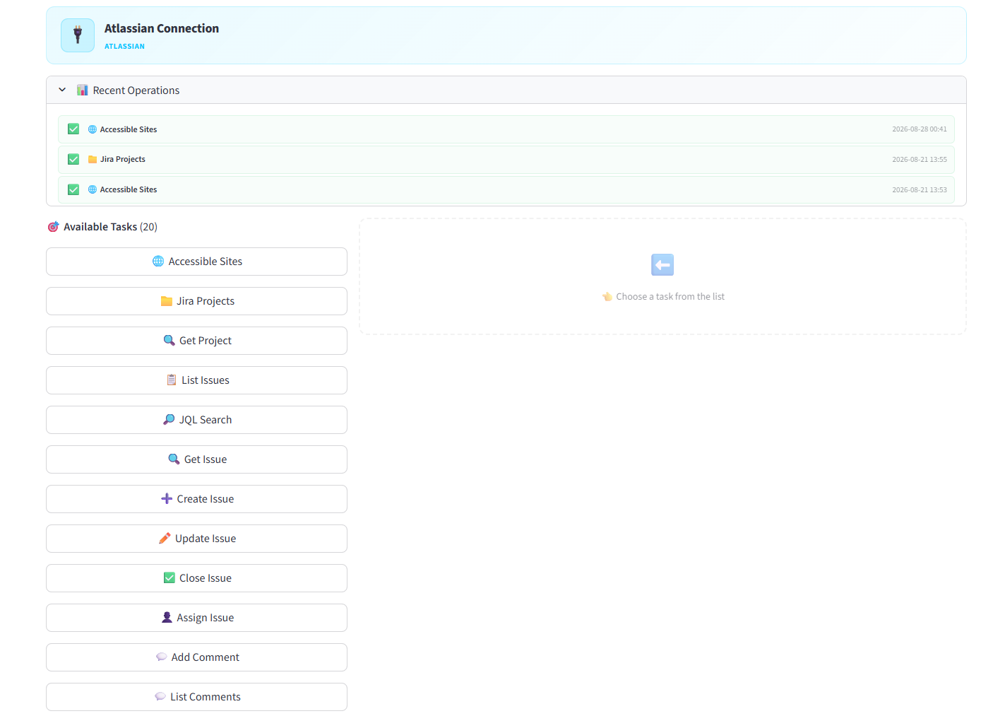 Atlassian connection with 20 available tasks