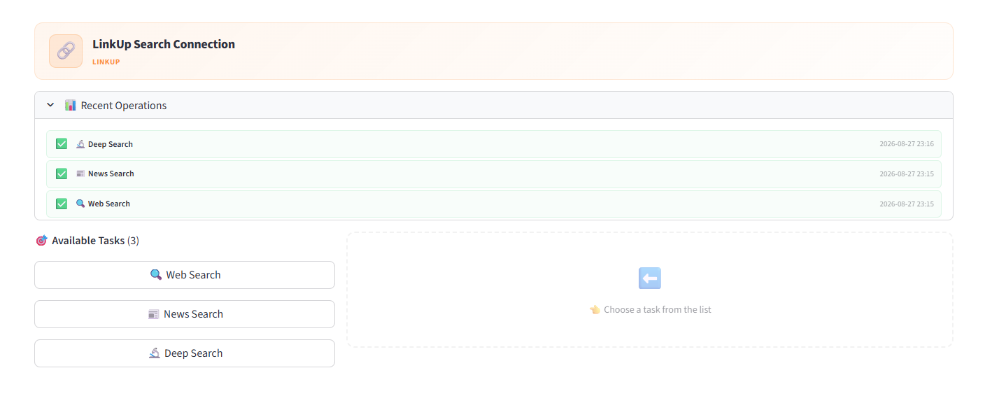 LinkUp Search connection with 3 tasks