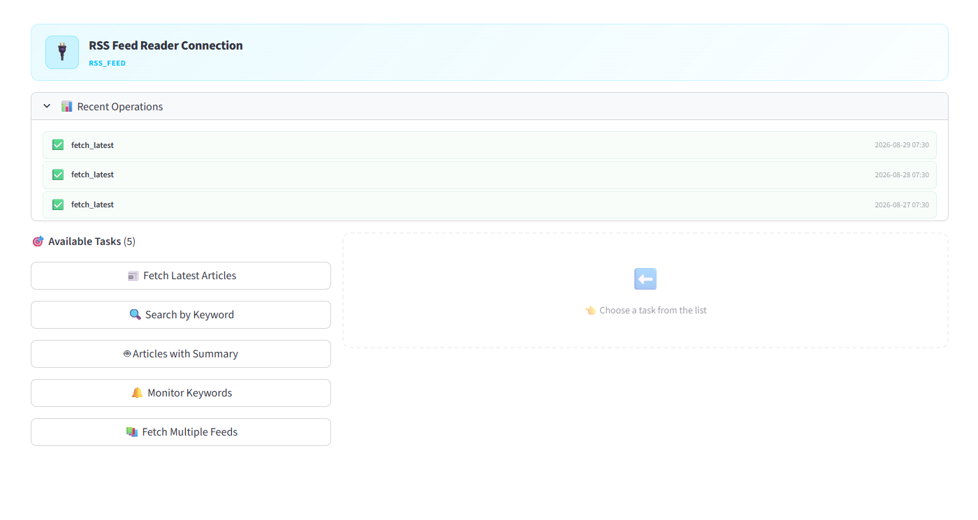 RSS Feed Reader connection with 5 available tasks