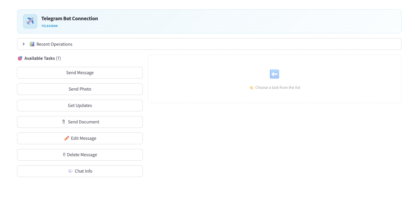 Telegram Bot connection with 7 available tasks