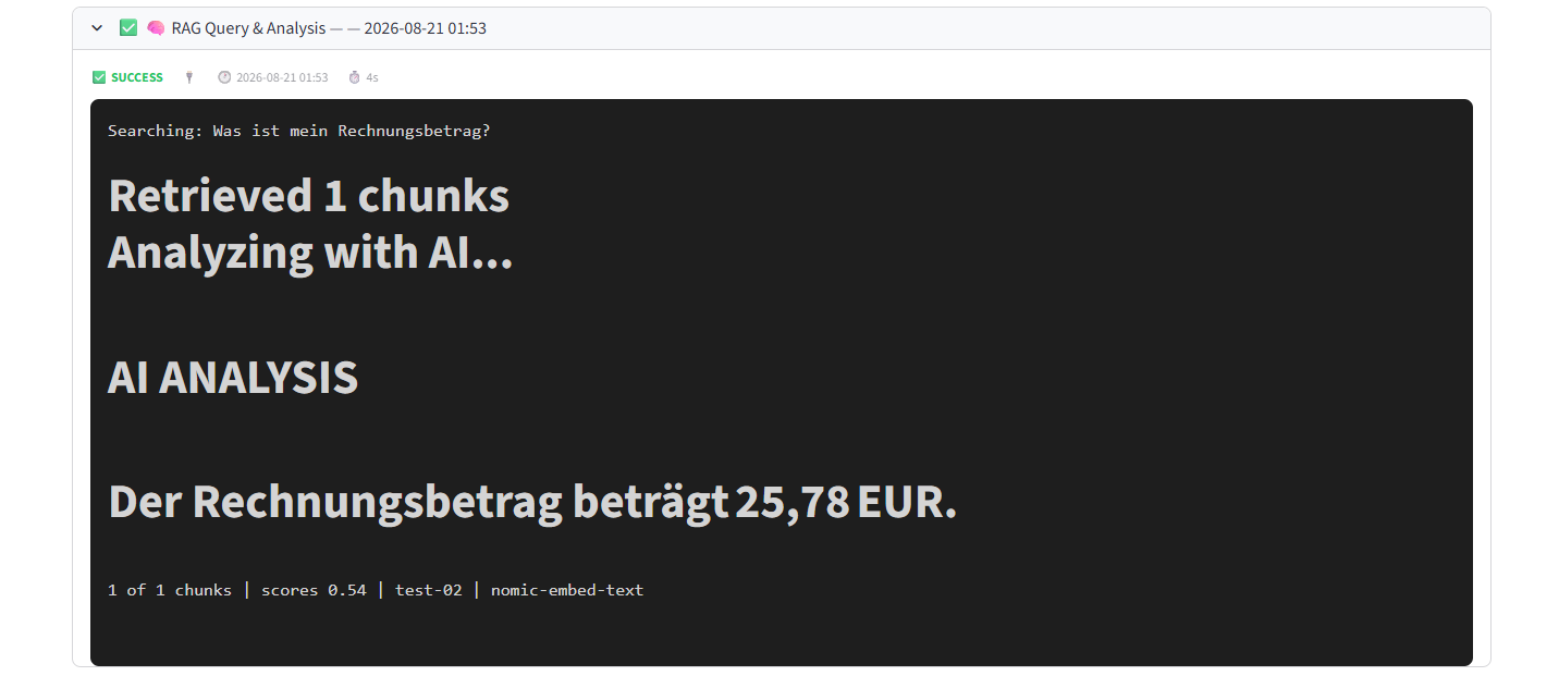 RAG query searching for invoice amount with AI analysis