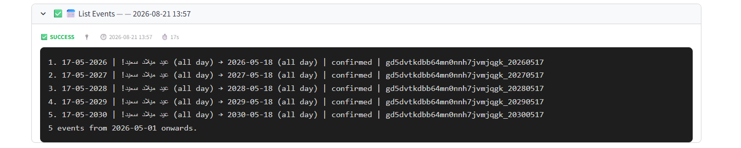 Google Calendar List Events