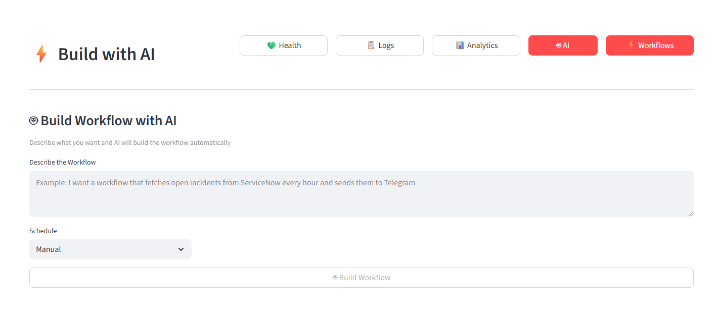 Build workflow with AI by describing it in plain language