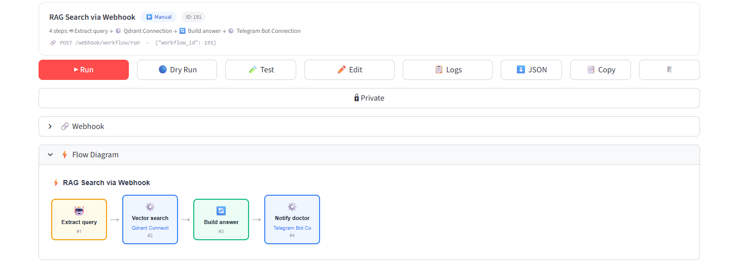 RAG Search via Webhook workflow